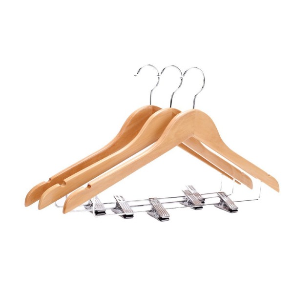 Lazery Natural Wooden Hangers With Clips Set Of 10 Lazery