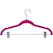 Pink velvet hanger with clips 1