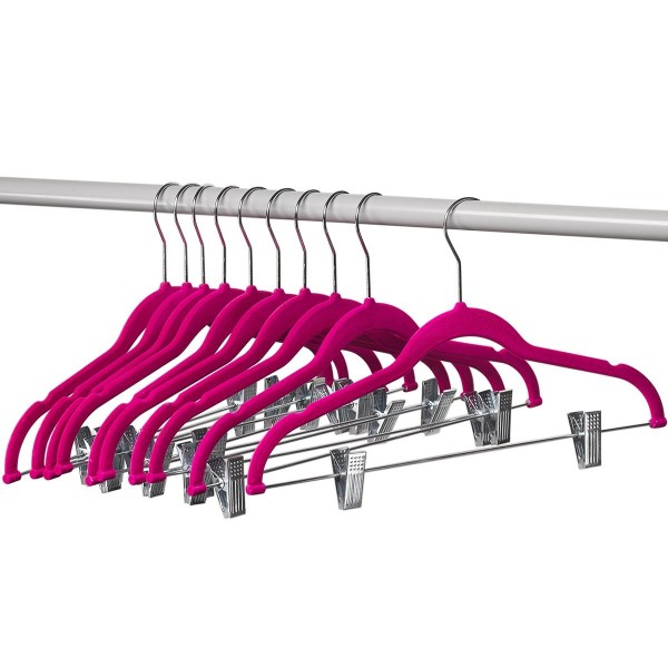 Pink velvet hanger with clips
