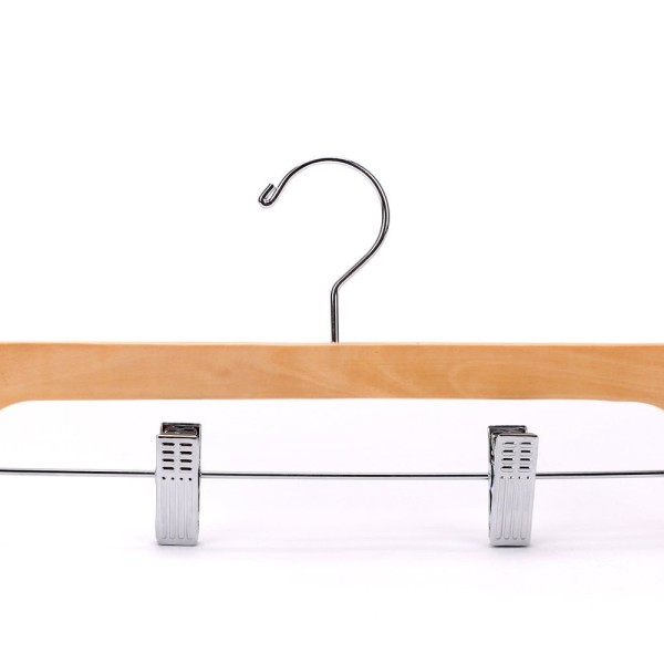 Lazery Natural Wooden Pants Hangers with 2 Adjustable Chrome Clips